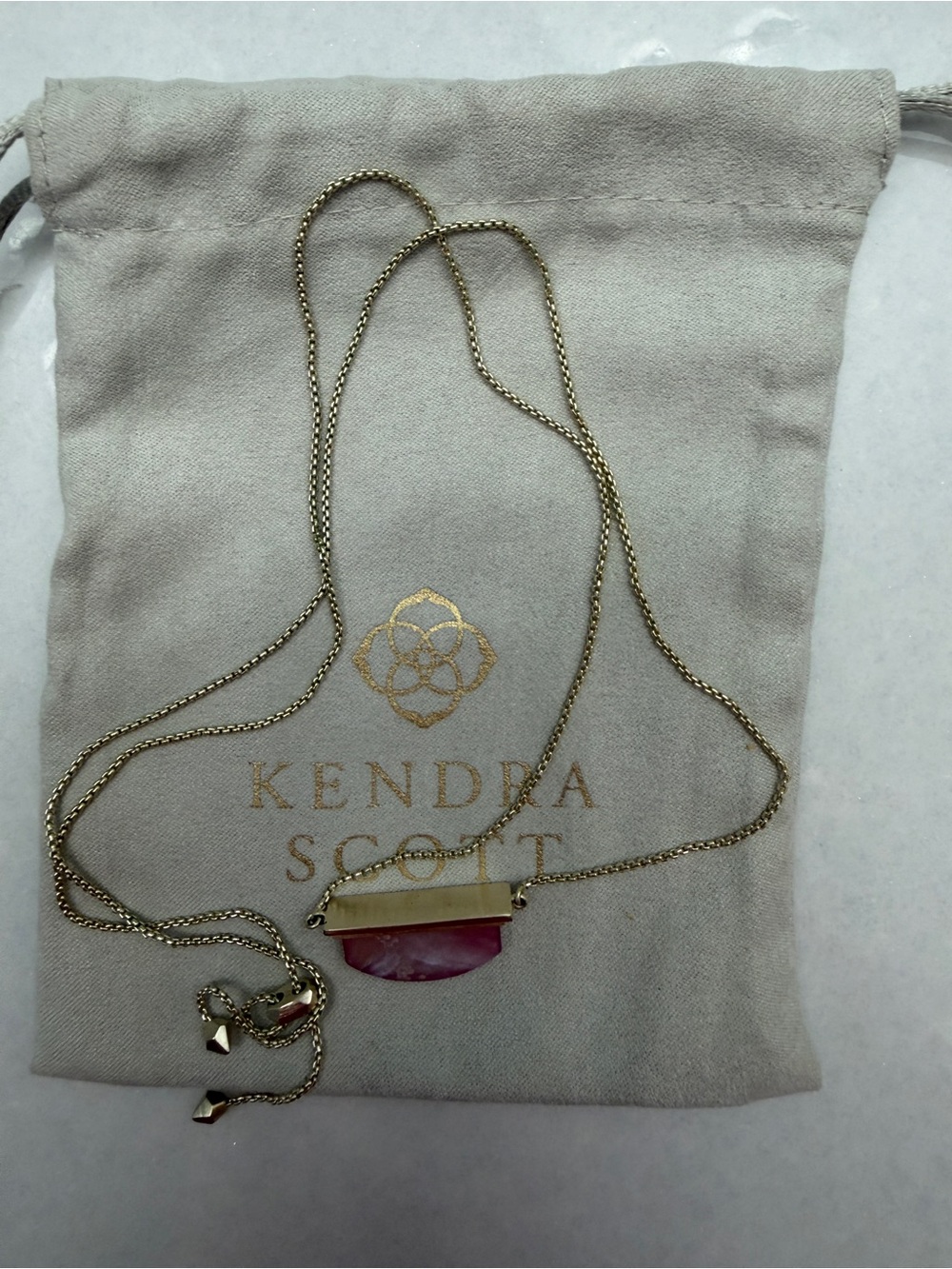 Kendra Scott Gold-Tone Necklace with Pink and Cream Bar Pendant